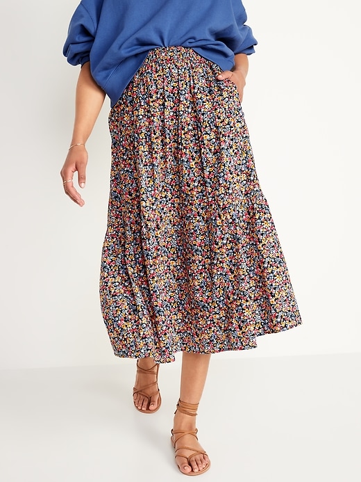 Image number 1 showing, Tiered Floral-Print Maxi Skirt for Women