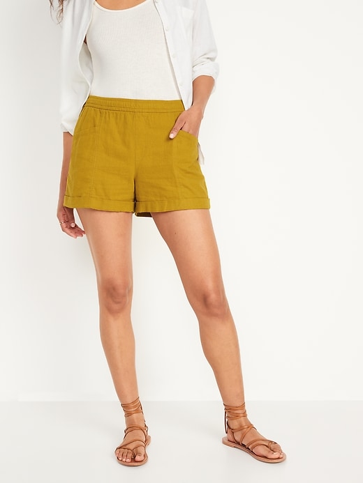 Image number 1 showing, High-Waisted Linen-Blend Shorts for Women -- 3.5-inch inseam