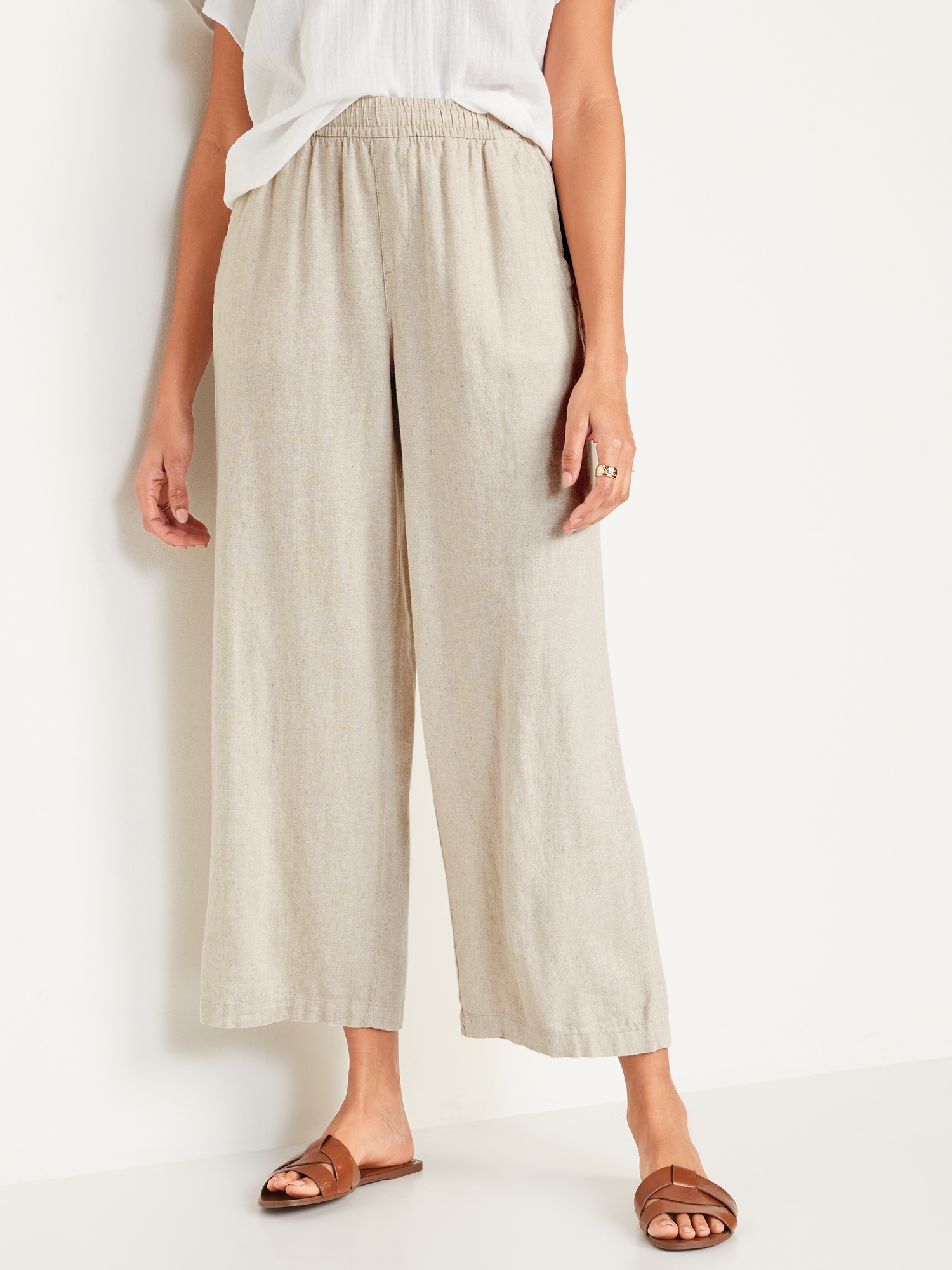 High-Waisted Linen-Blend Wide-Leg Pants for Women