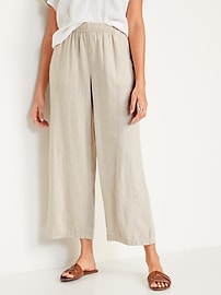 Old Navy High-Waisted Linen-Blend Wide-Leg Ankle Pants for Women Flax Linen
