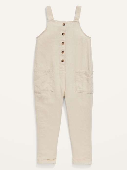 View large product image 1 of 2. Button-Front Linen-Blend Overalls for Toddler Girls