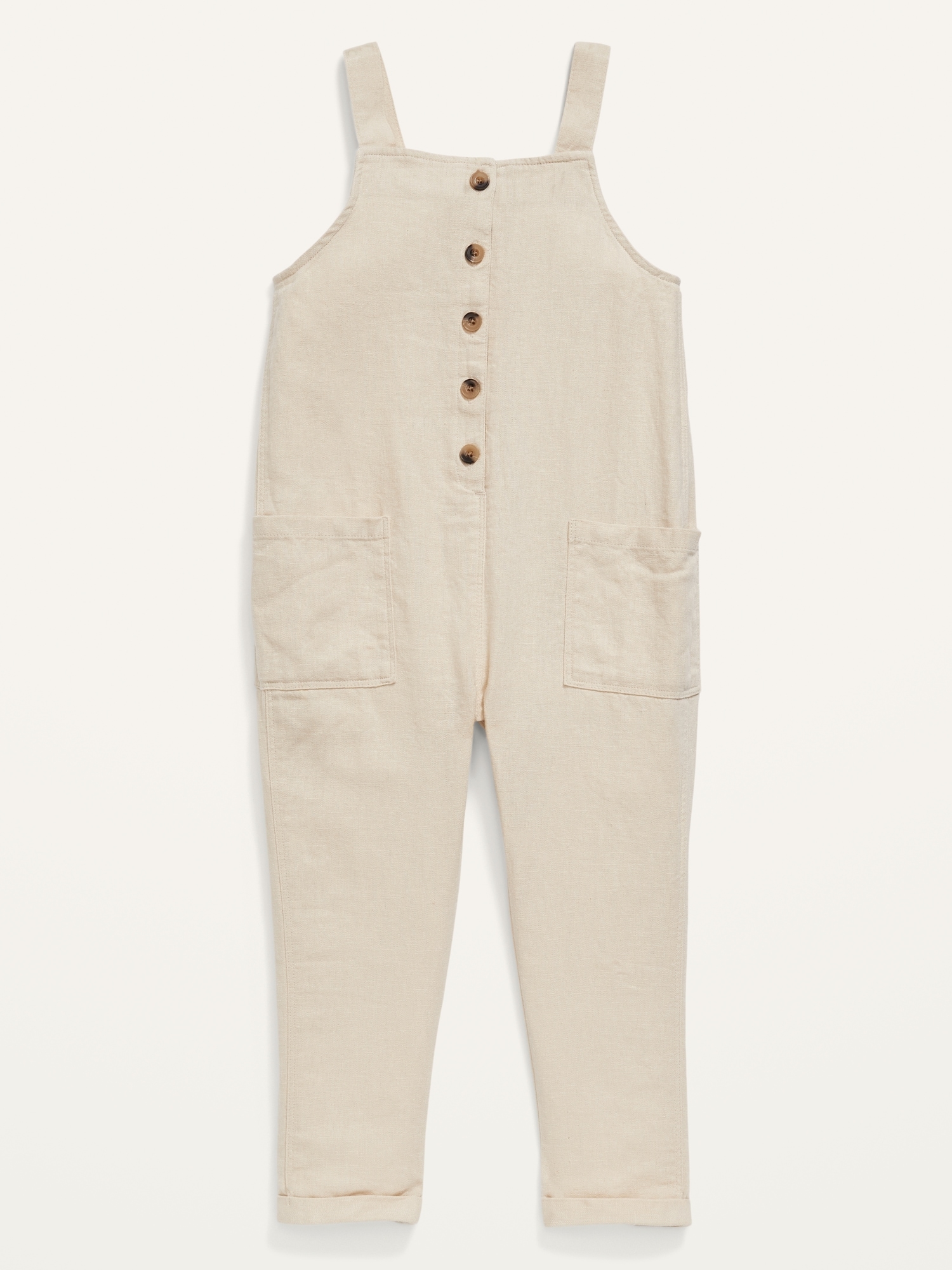 Linen dungarees with coconut buttons opening, HAPPY SIDE - V22.07710B.00
