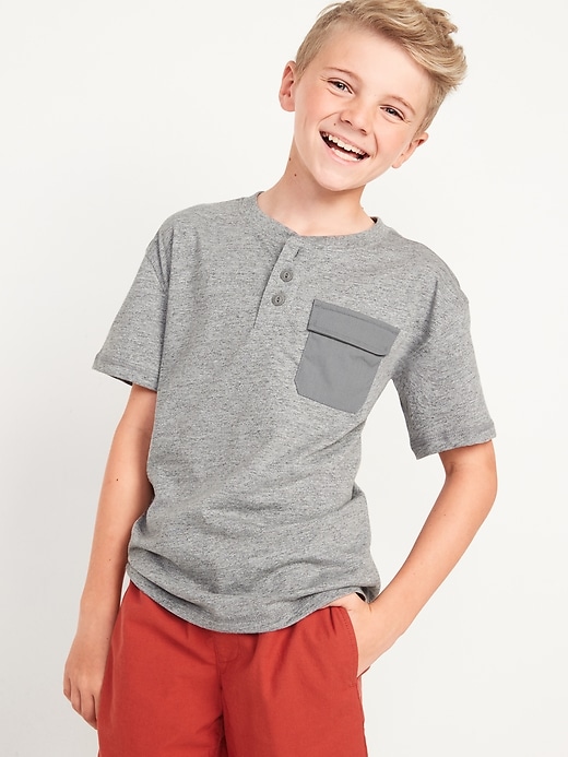 View large product image 1 of 3. Short-Sleeve Henley Utility Pocket T-Shirt for Boys