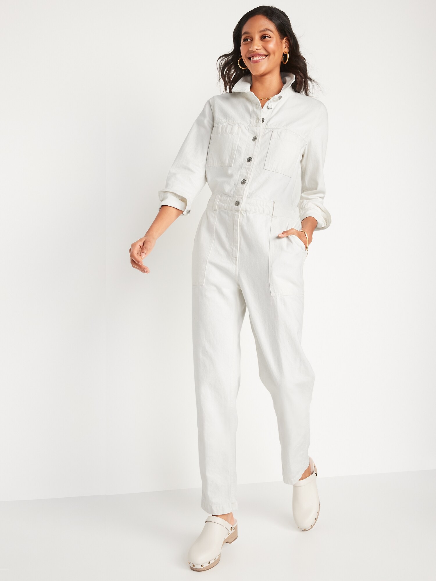 Old Navy Long-Sleeve Medium-Wash Utility Jean Jumpsuit for Women -  ShopStyle Plus Size Clothing