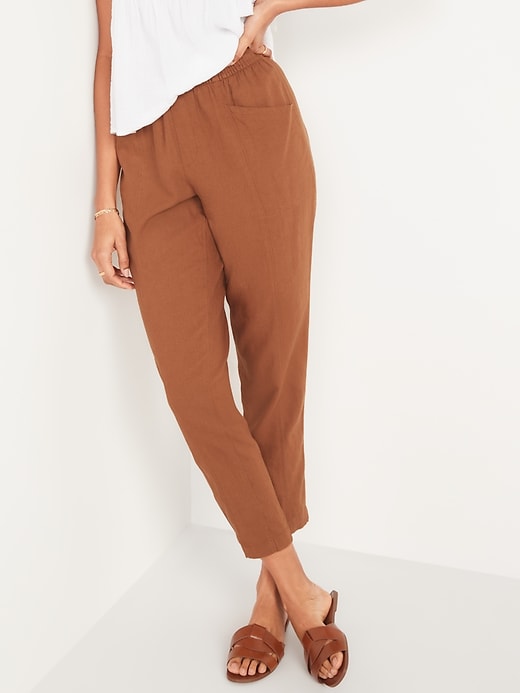 Image number 1 showing, High-Waisted Cropped Linen-Blend Pants for Women