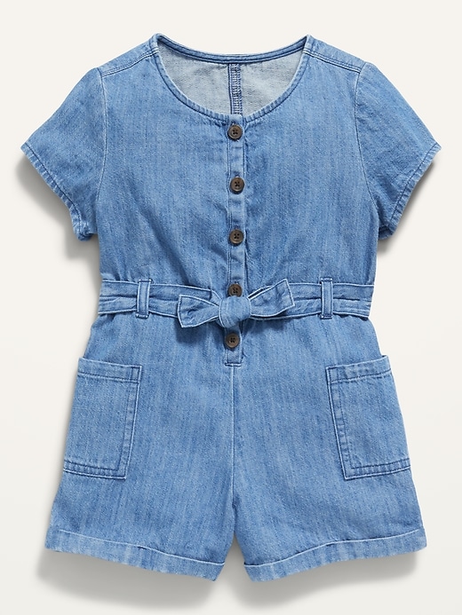 View large product image 1 of 2. Short-Sleeve Tie-Belt Romper for Toddler Girls