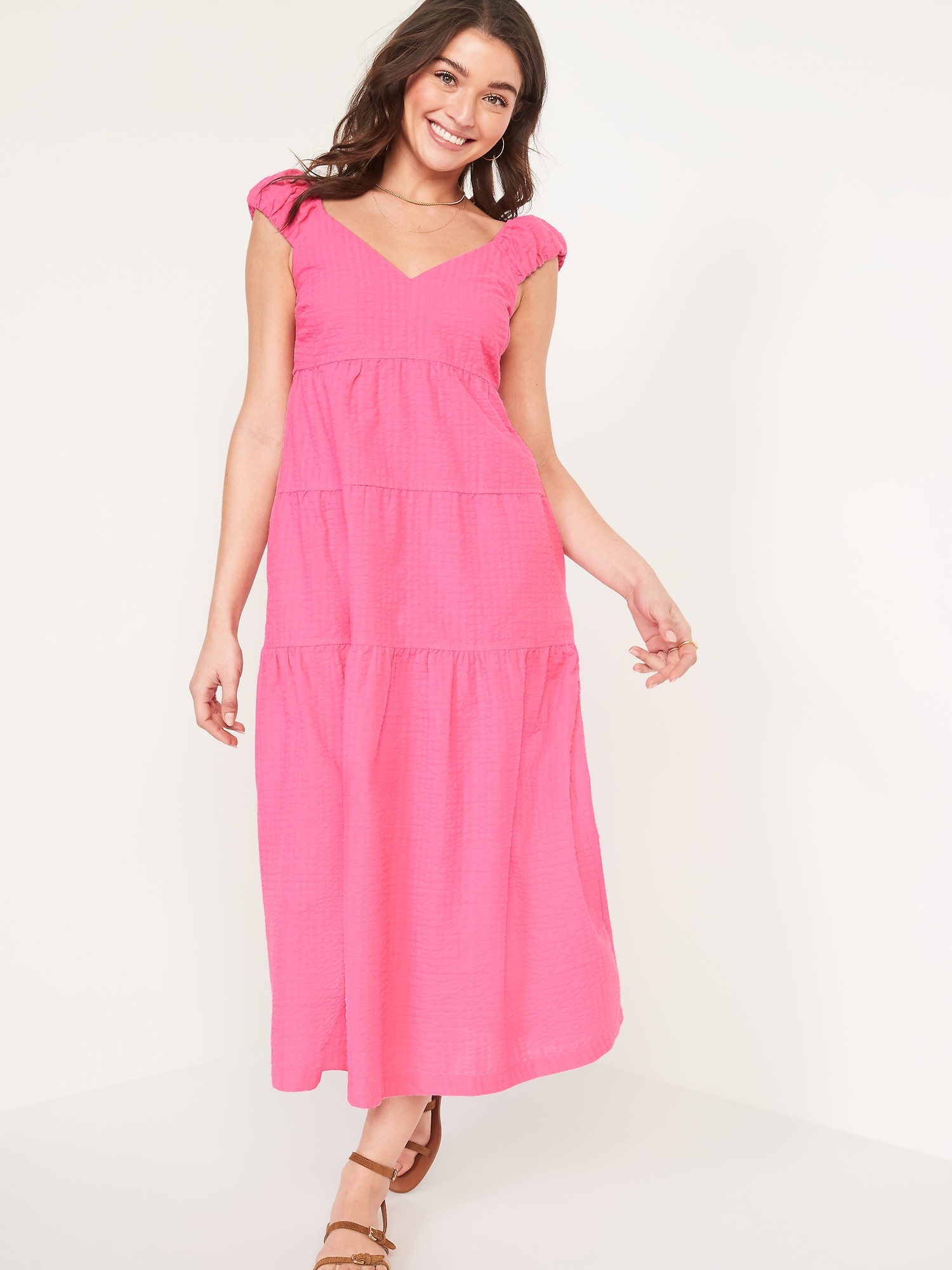 Oldnavy Fit & Flare Tiered Seersucker All-Day Maxi Dress for Women