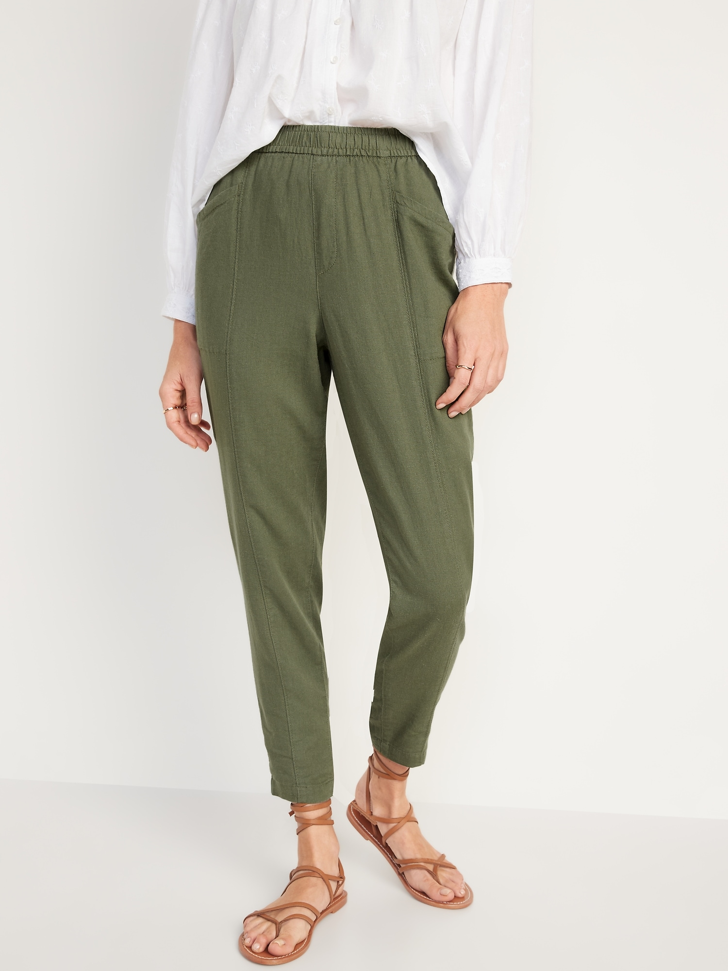 Old Navy Women's High-Waisted Cropped Linen Pants Mollusk Muted