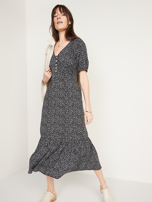Image number 1 showing, Floral-Print Puff-Sleeve All-Day Maxi Swing Dress