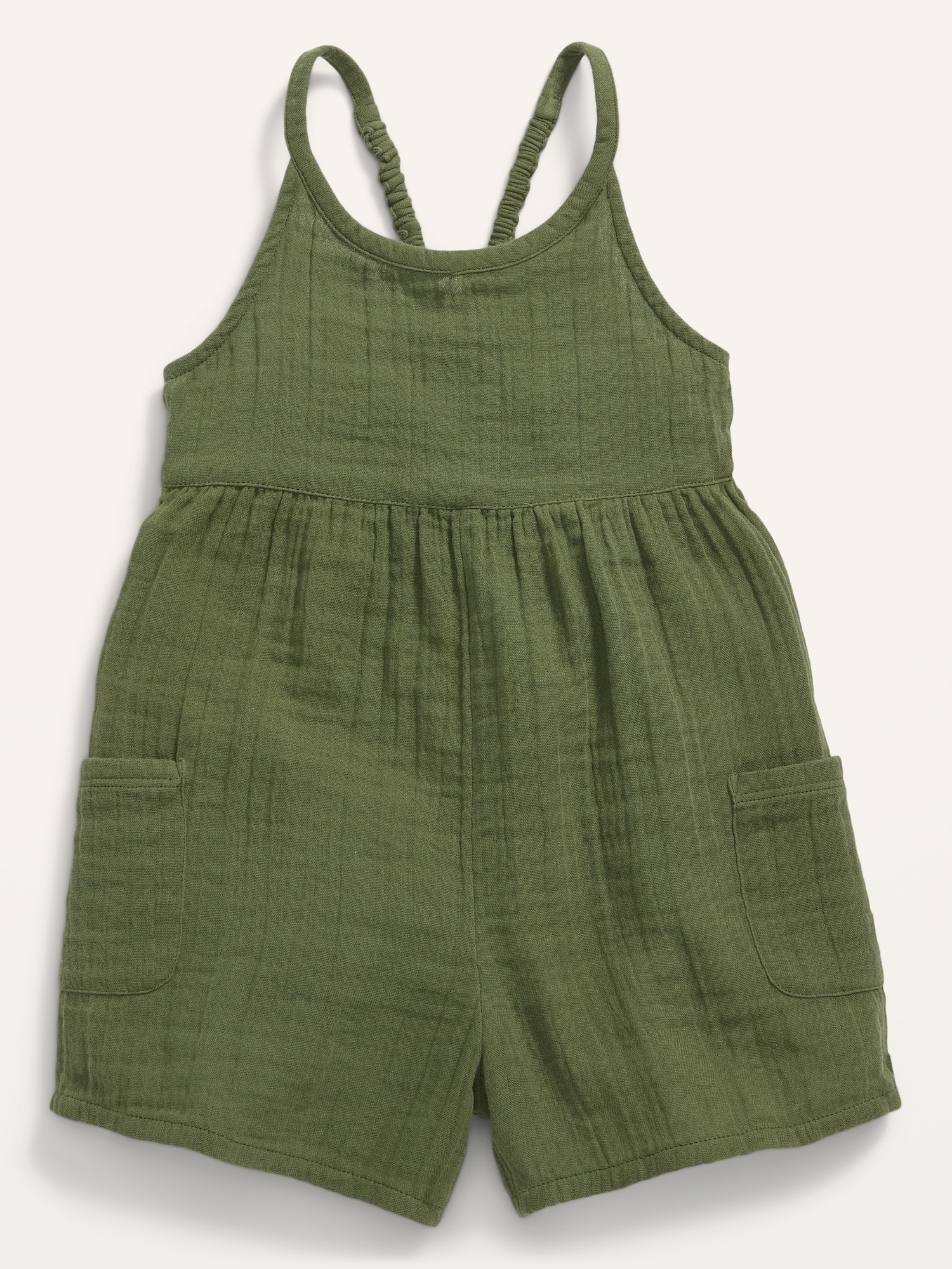 Old Navy Sleeveless Pocket Romper for Toddler Girls green. 1