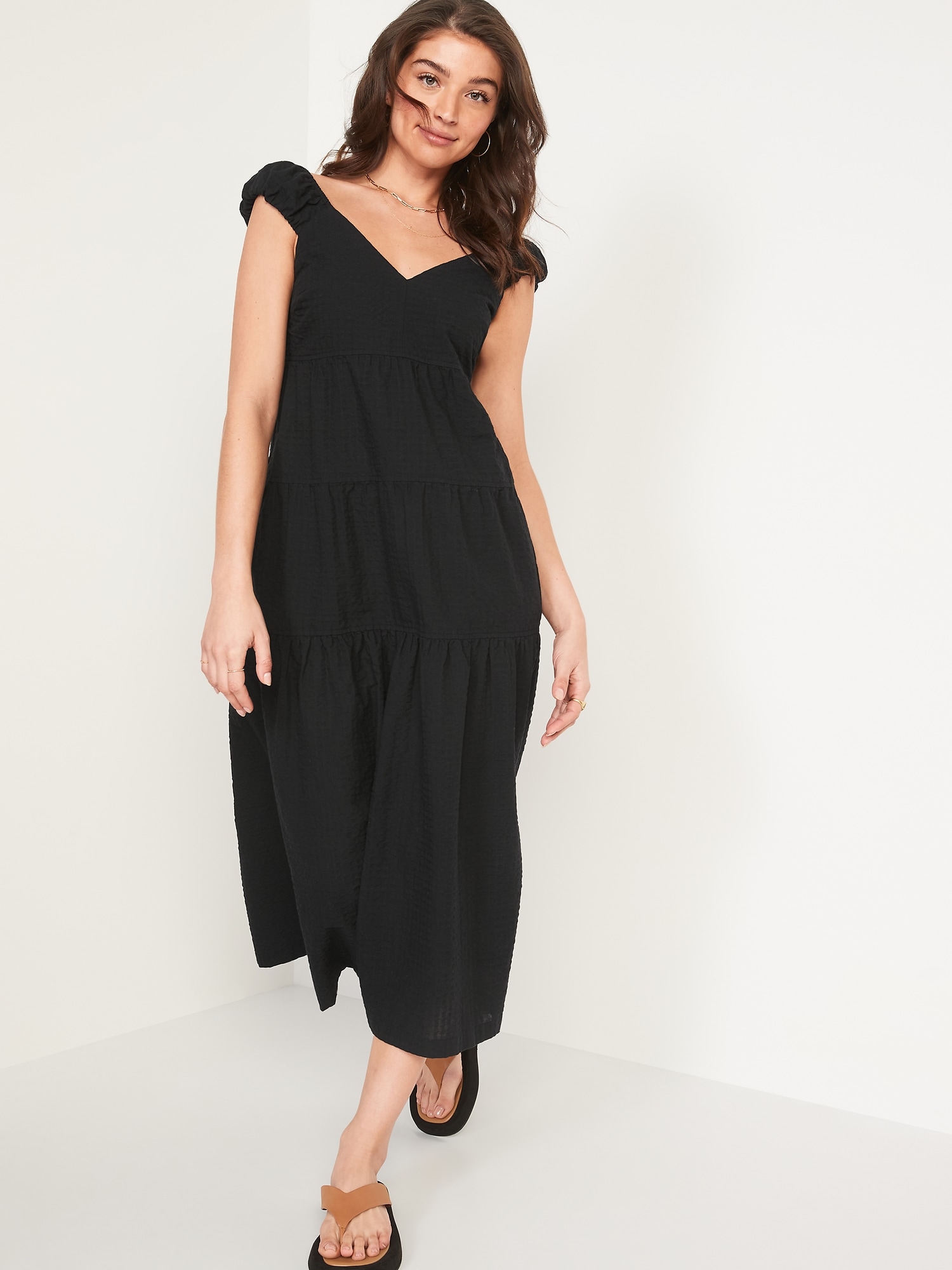 Fit & Flare Tiered Seersucker All-Day Maxi Dress for Women | Old Navy