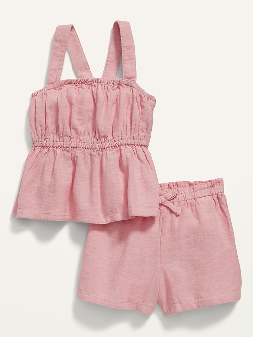 View large product image 1 of 2. Sleeveless Linen-Blend Peplum Top and Shorts Set for Baby
