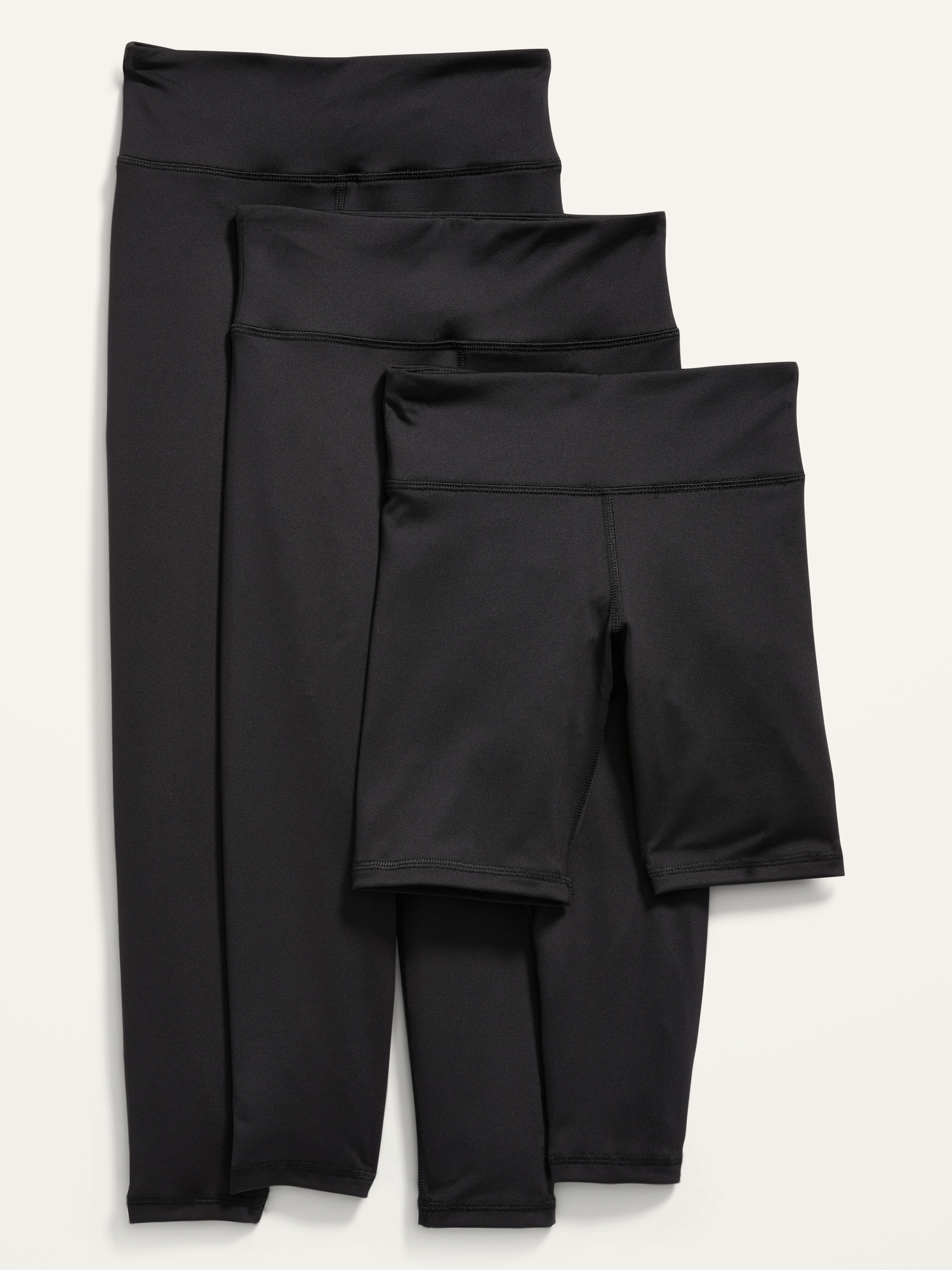 Old Navy PowerPress Leggings & Biker Shorts Variety 3-Pack for Girls black. 1