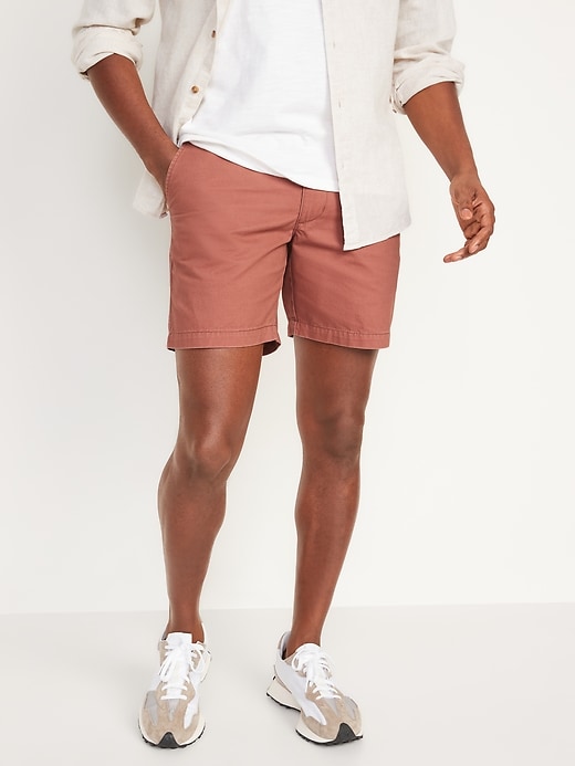 Image number 1 showing, Straight Lived-In Khaki Non-Stretch Shorts -- 7-inch inseam
