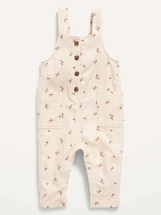 View large product image 1 of 3. Sleeveless Floral-Print Linen-Blend Jumpsuit for Baby