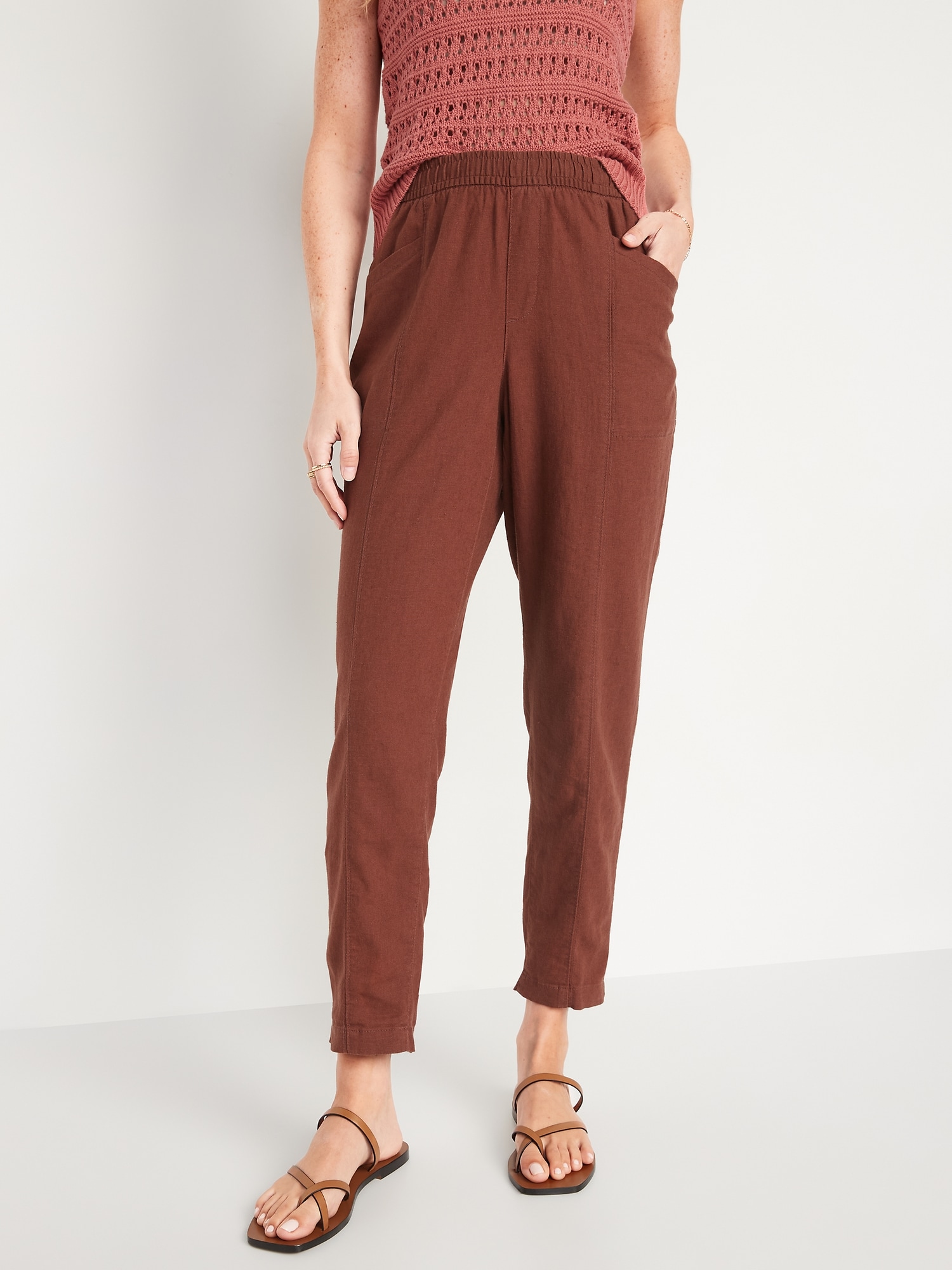 High Waisted Cropped Linen Blend Pants For Women Old Navy