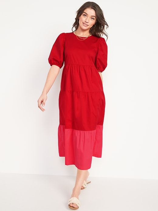 Image number 1 showing, Tiered Two-Tone All-Day Midi Swing Dress for Women