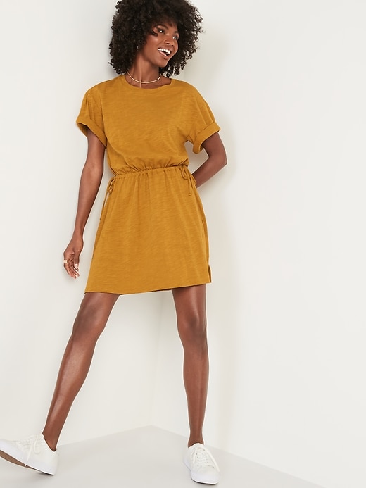 Oldnavy Waist-Defined Short-Sleeve Slub-Knit Mini T-Shirt Dress for Women