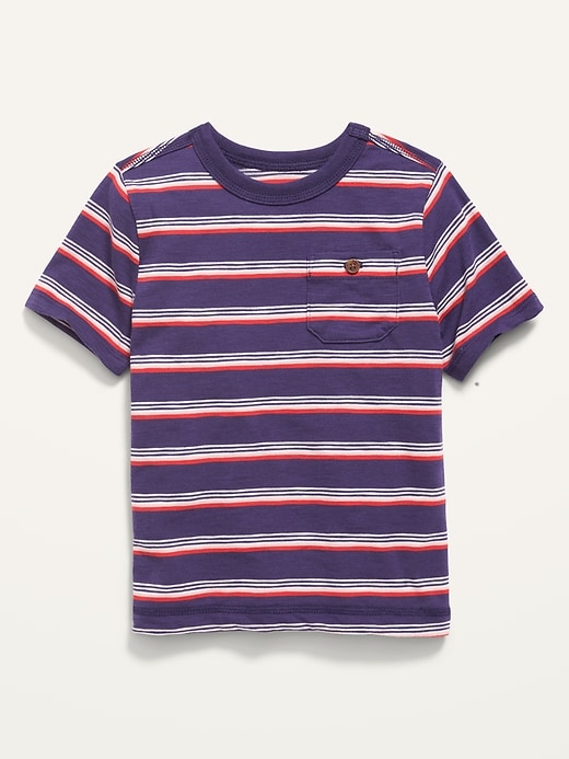 View large product image 1 of 1. Short-Sleeve Slub-Knit Striped Pocket T-Shirt for Toddler Boys