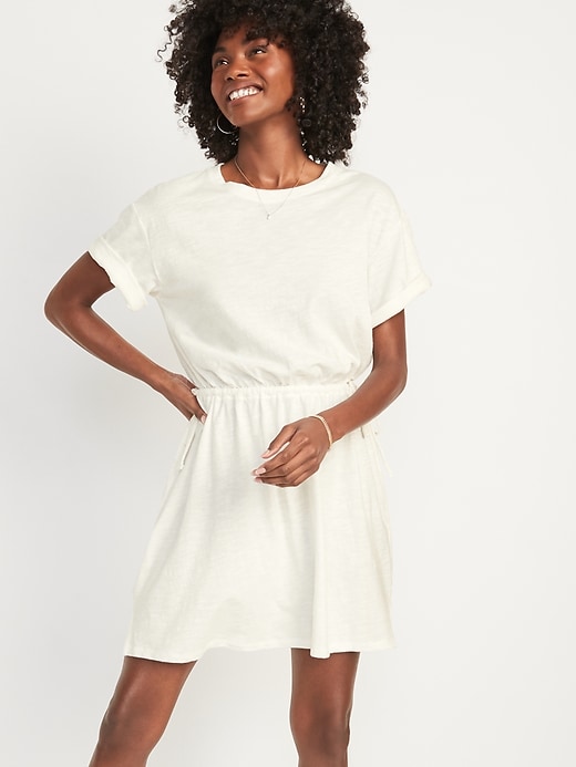 Image number 1 showing, Waist-Defined Short-Sleeve Slub-Knit Mini T-Shirt Dress