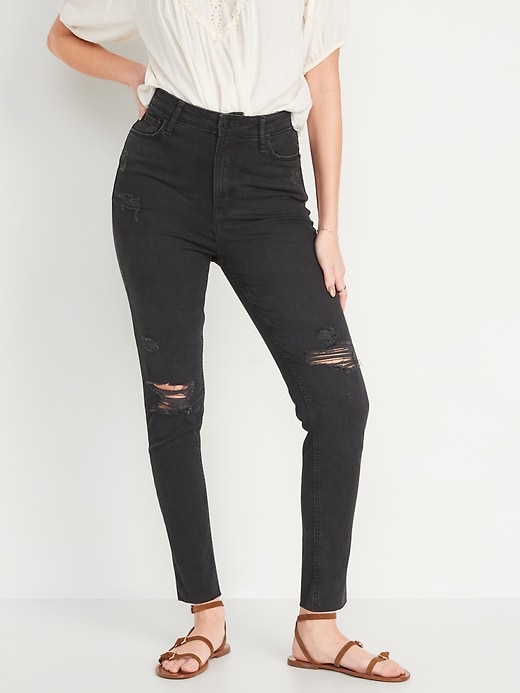 Image number 1 showing, FitsYou 3-Sizes-in-1 Extra High-Waisted Rockstar Super-Skinny Ripped Jeans