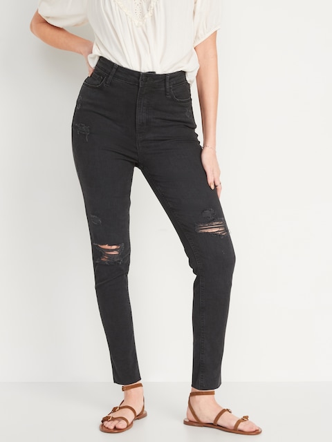 FitsYou Extra High-Waisted Rockstar Super-Skinny Jeans - Ripped Black Wash
