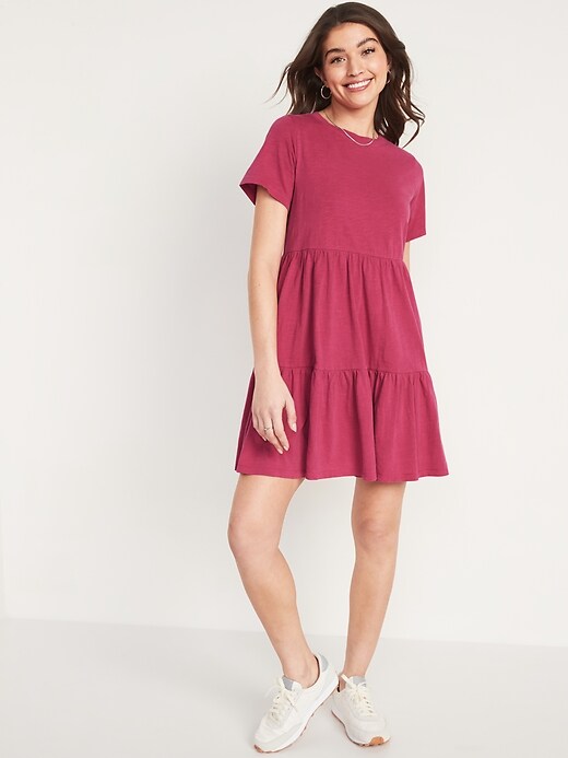 old navy short sleeve tiered mini swing dress Tiered Mini Swing T-Shirt Dress