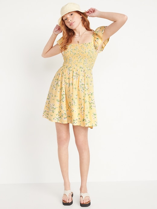 Image number 1 showing, Fit & Flare Flutter-Sleeve Smocked Mini Dress for Women