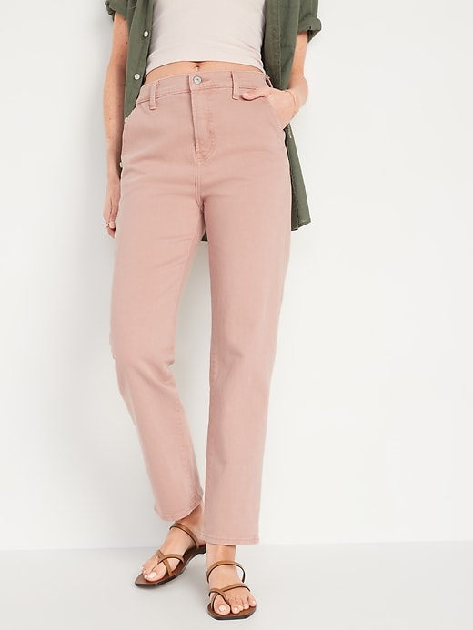 Image number 1 showing, Extra High-Waisted Sky-Hi Straight Pop-Color Workwear Jeans for Women
