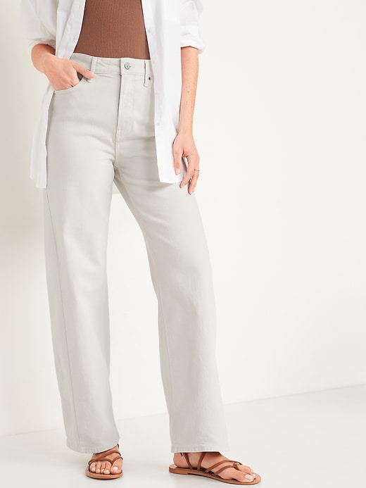 Image number 1 showing, Extra High-Waisted Wide-Leg Ecru Jeans