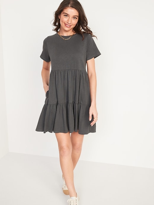 Old Navy Short-Sleeve Tiered Mini Swing Dress for Women. 1