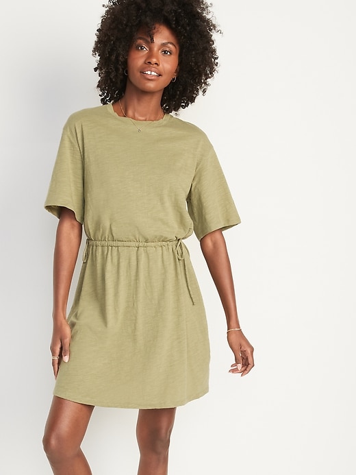 Oldnavy Waist-Defined Short-Sleeve Slub-Knit Mini T-Shirt Dress for Women
