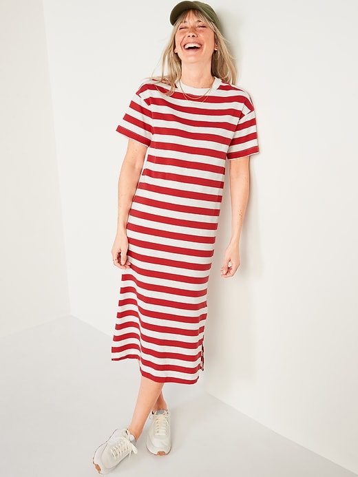 Image number 1 showing, Vintage Striped T-Shirt Midi Shift Dress