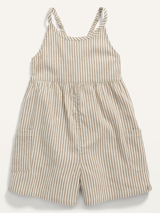 View large product image 1 of 1. Sleeveless Striped Pocket Romper for Toddler Girls