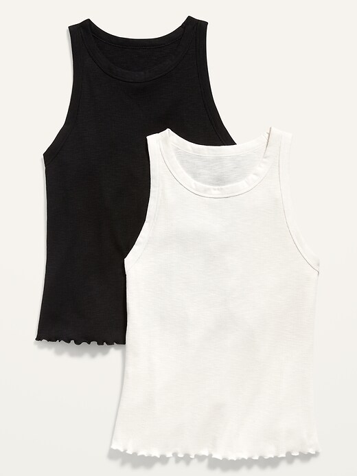 Image number 1 showing, Fitted Lettuce-Edge Rib-Knit Tank Top 2-Pack for Women