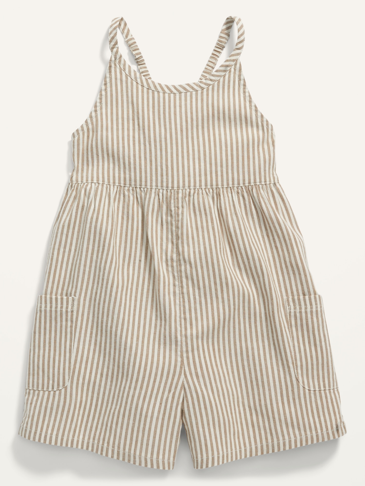 Old Navy Sleeveless Striped Pocket Romper for Toddler Girls brown. 1