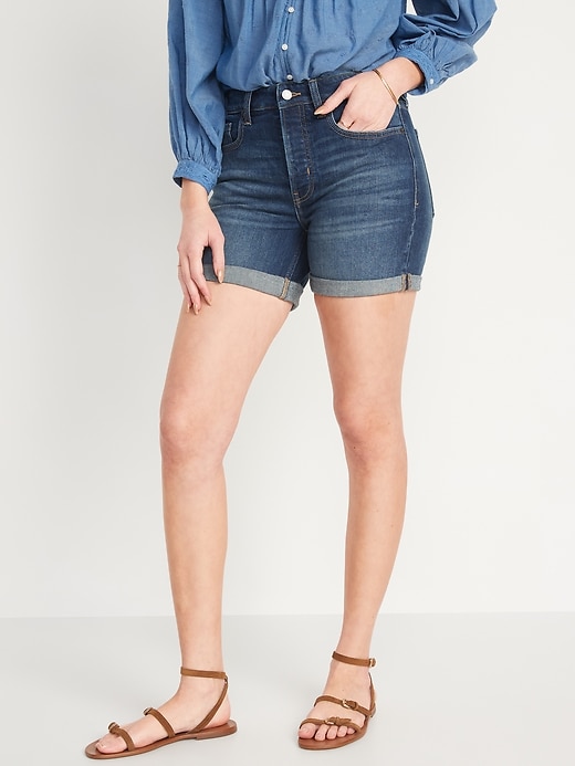 Image number 1 showing, High-Waisted Button-Fly O.G. Straight Jean Shorts for Women -- 5-inch inseam