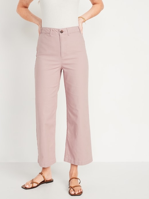 Image number 1 showing, High-Waisted Cropped Wide-Leg Pants