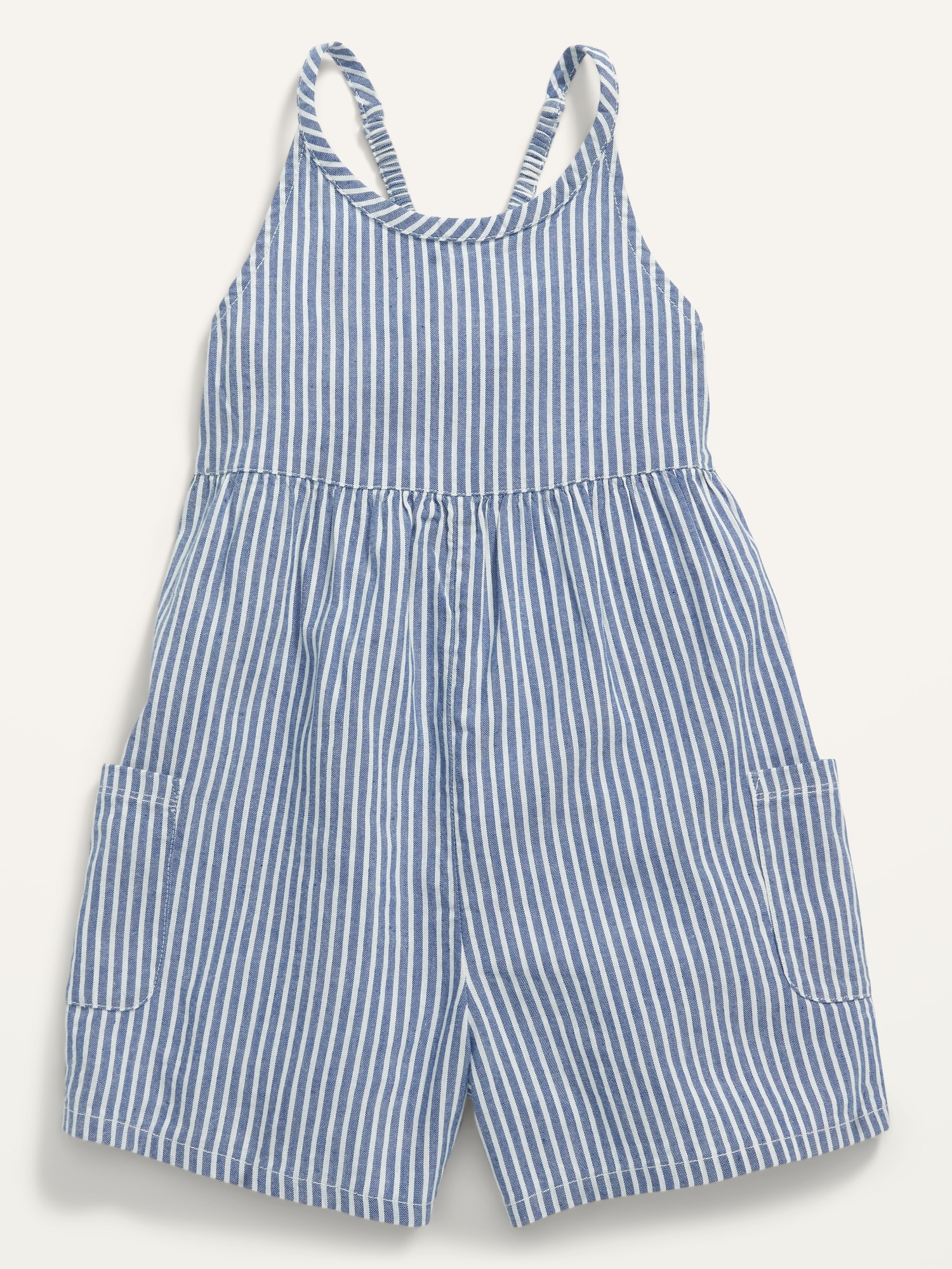 Old Navy Sleeveless Striped Pocket Romper for Toddler Girls blue. 1