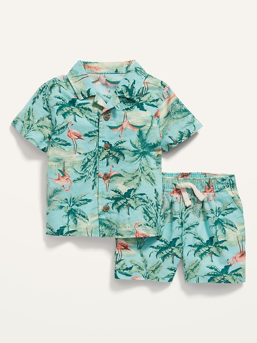 View large product image 1 of 3. Printed Linen-Blend Short-Sleeve Shirt and Shorts Set for Baby
