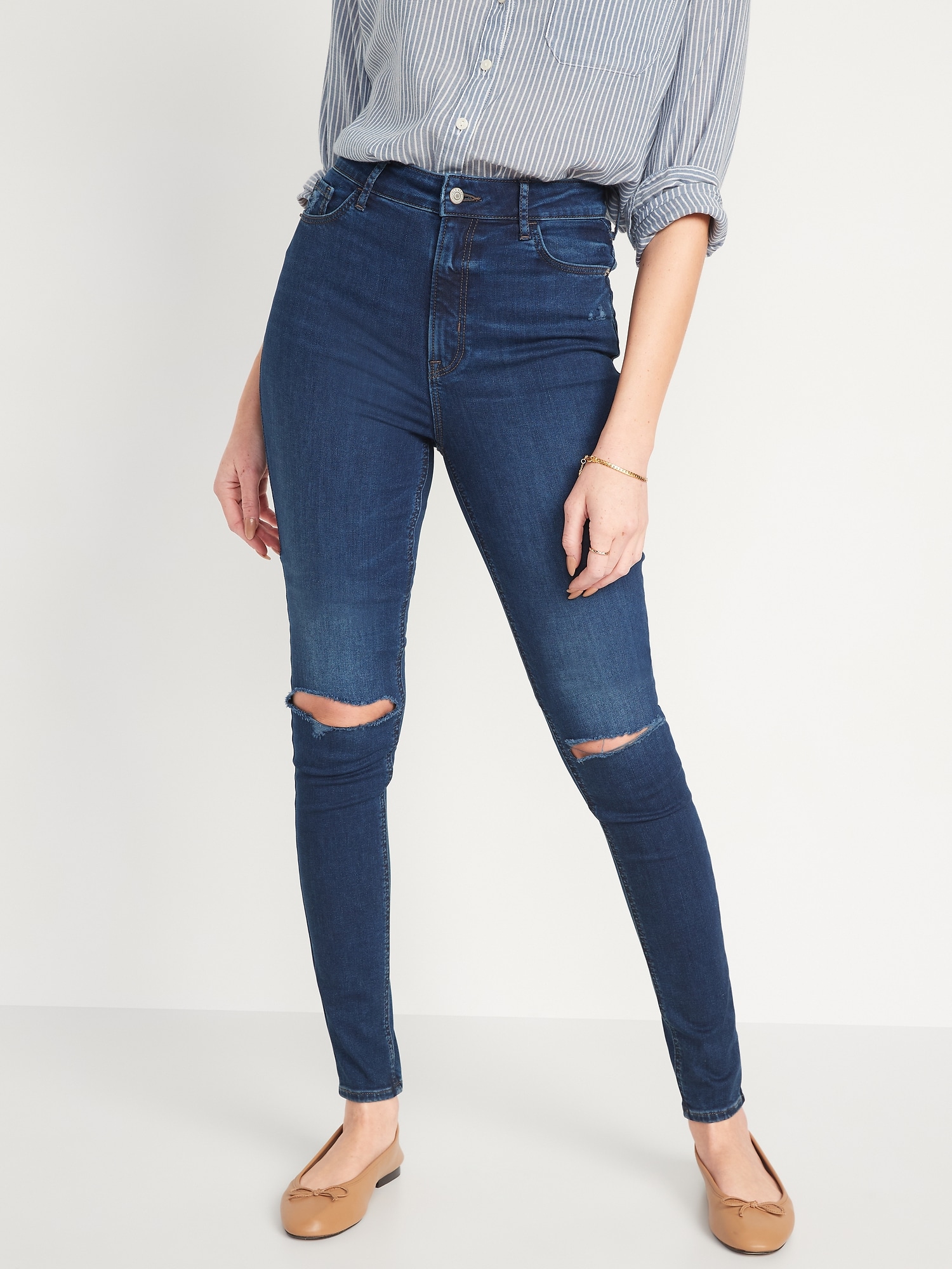 Old Navy FitsYou 3-Sizes-in-1 Extra High-Waisted Rockstar Super-Skinny Ripped Jeans for Women blue. 1