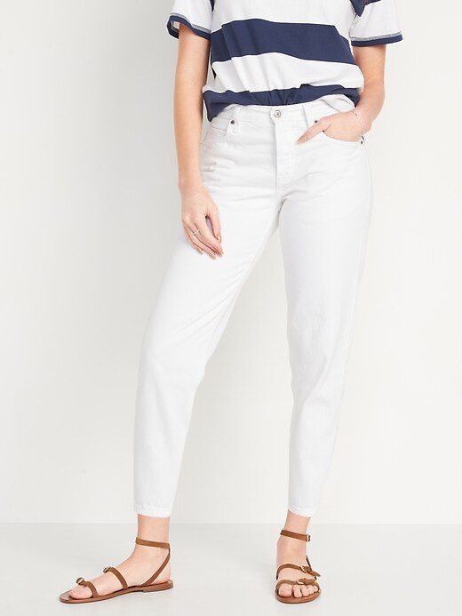 Image number 1 showing, Mid-Rise Button-Fly Slouchy Straight Cropped Non-Stretch Tapered Jeans for Women
