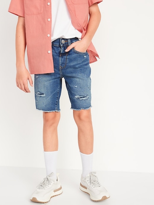 View large product image 1 of 4. Slim 360° Stretch Ripped Cut-Off Jean Shorts for Boys