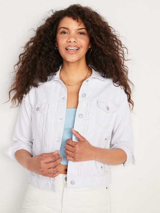 Relaxed Classic White Non-Stretch Jean Jacket for Women | Old Navy