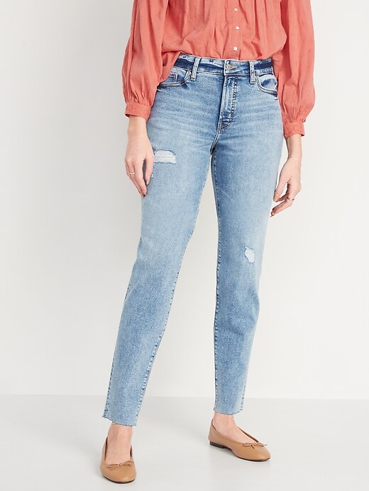 Image number 1 showing, High-Waisted O.G. Straight Extra Stretch Ripped Cut-Off Jeans for Women
