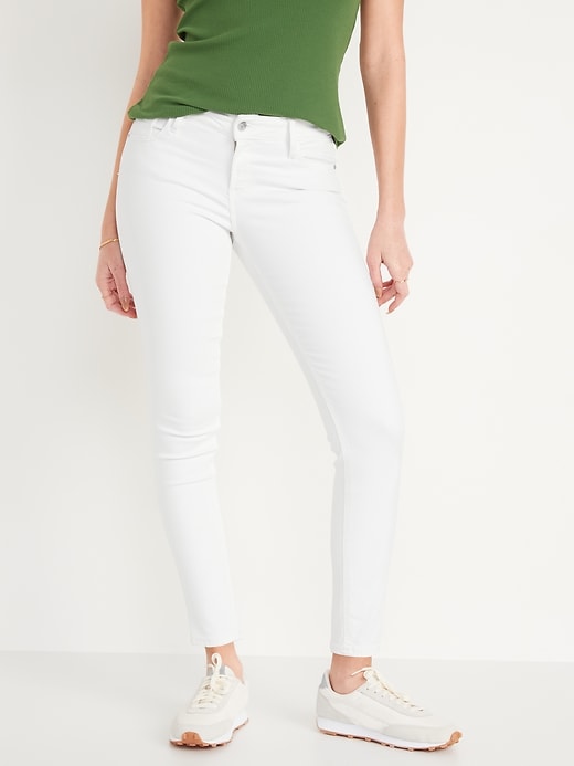 Image number 1 showing, Mid-Rise Rockstar Super Skinny White Jeans for Women