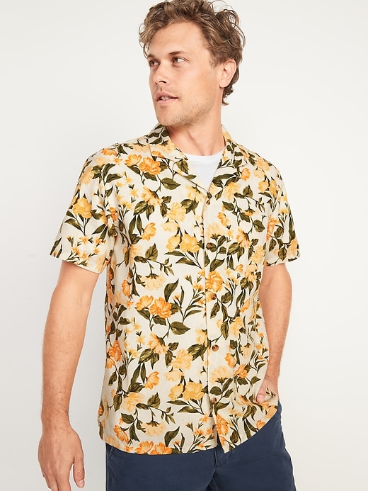 Old Navy Relaxed-Fit Floral-Print Linen-Blend Short-Sleeve Camp Shirt for Men. 1