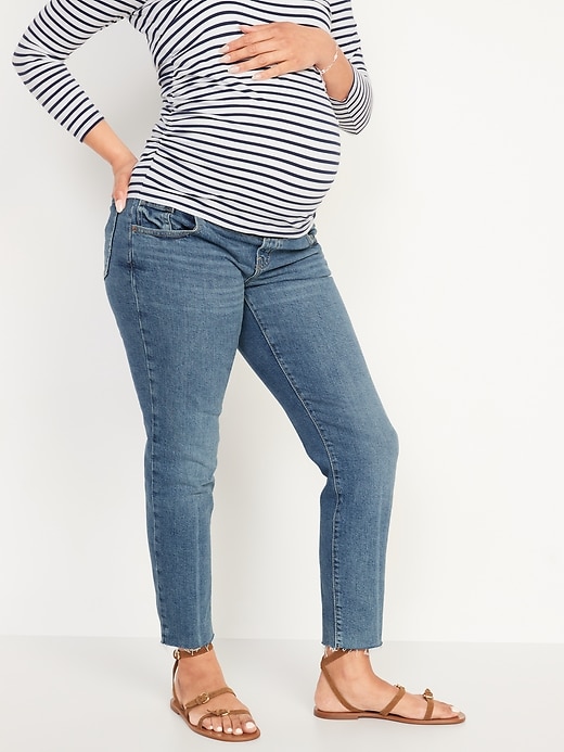 Image number 1 showing, Maternity Front Low Panel O.G. Straight Cut-Off Ankle Jeans