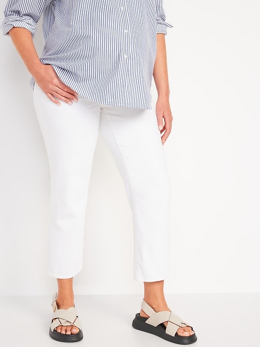 Image number 1 showing, Maternity Full Panel Slouchy Straight Cropped White Jeans
