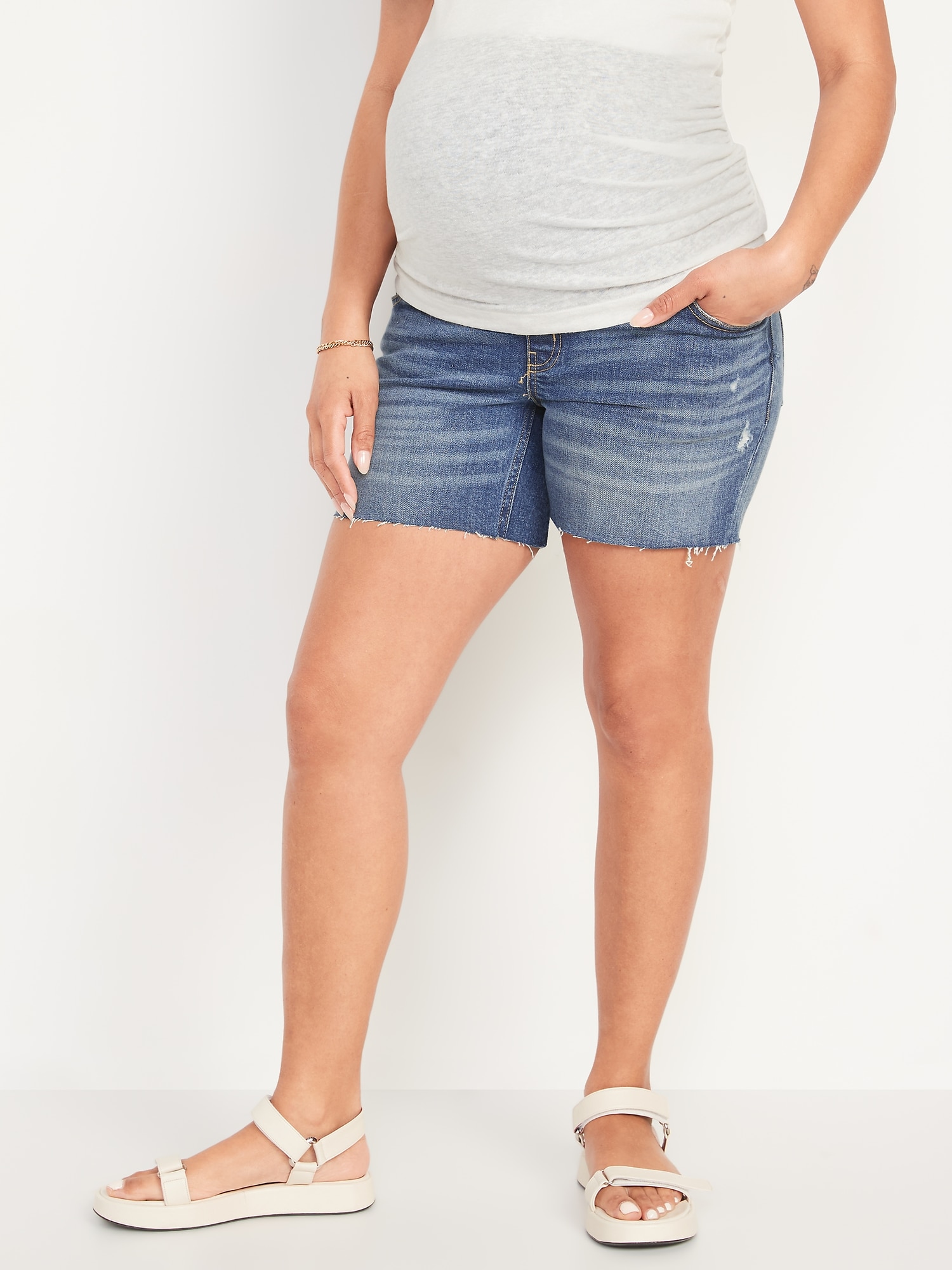 Old Navy Maternity Full Panel O.G. Straight Cut-Off Jean Shorts -- 5-inch inseam